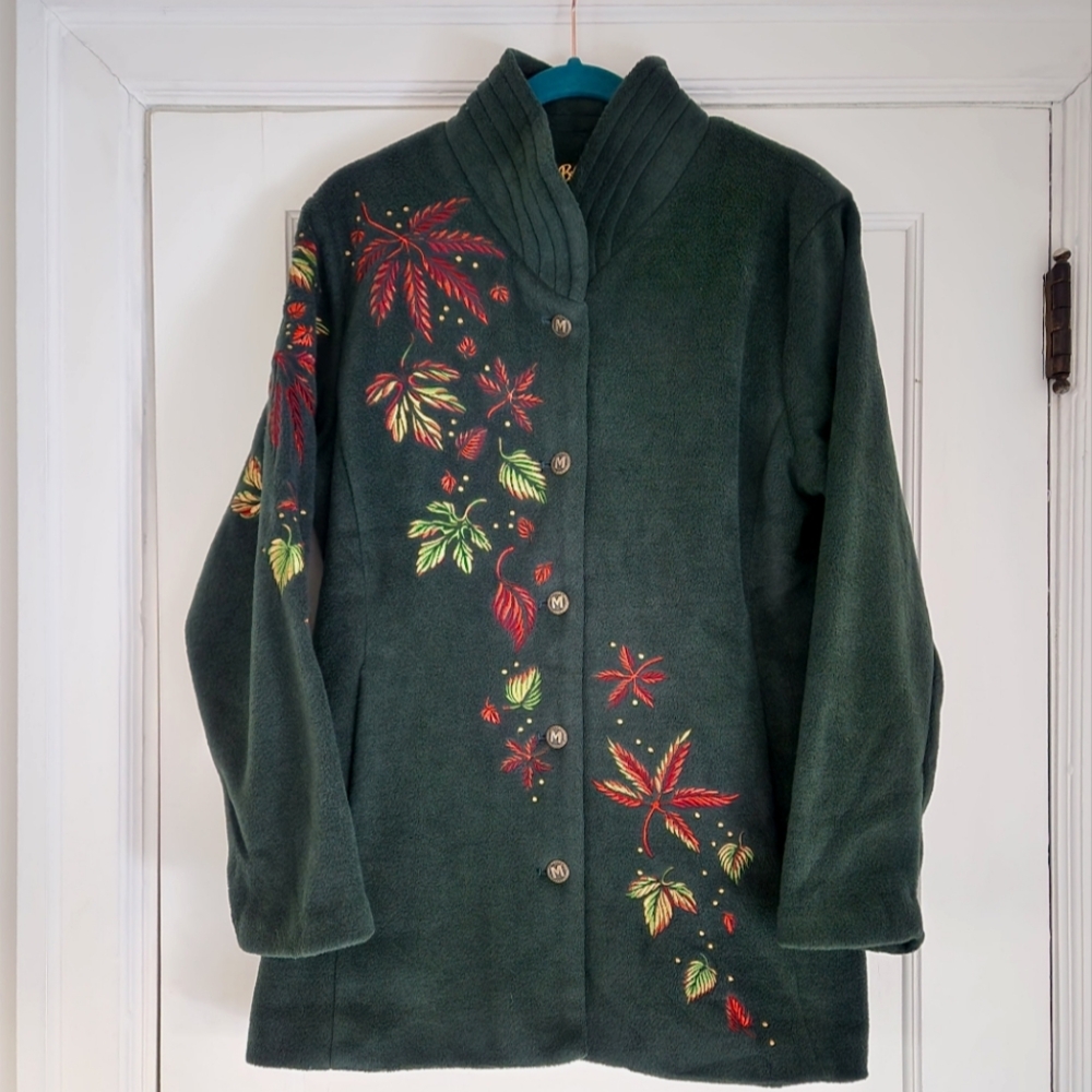 Bob Mackie - Embroidered Leaf Fleece Jacket 🍂